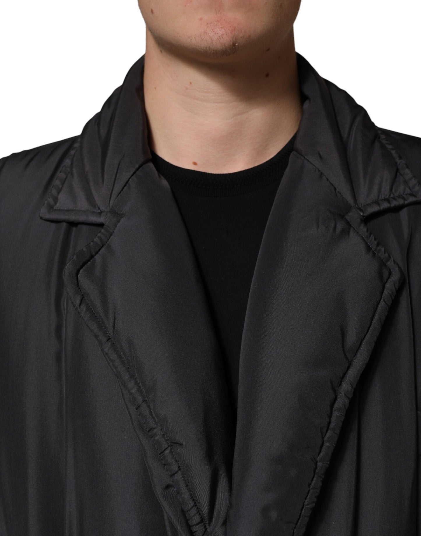 Black Silk Padded Parka Men Coat Jacket
