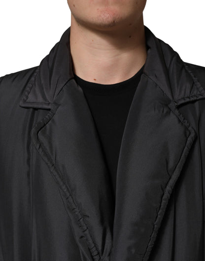 Black Silk Padded Parka Men Coat Jacket