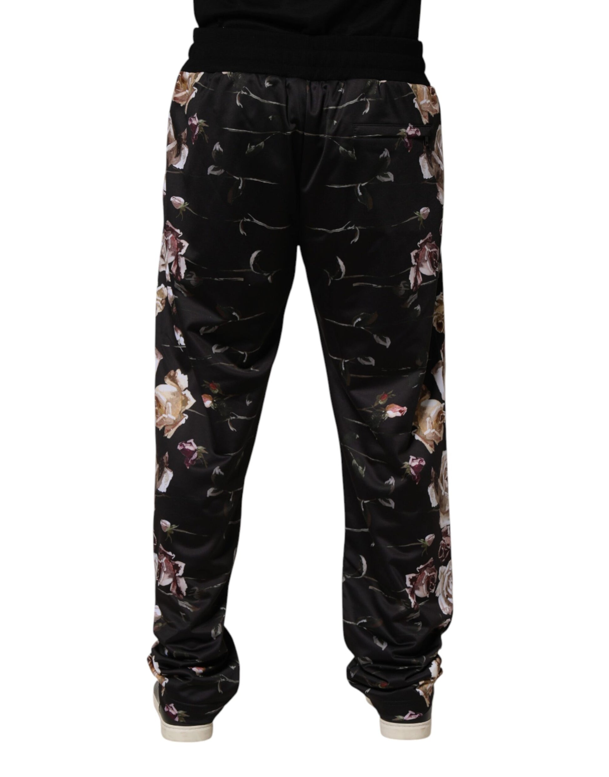 Black Floral Straight-Leg Chino Trouser Pants