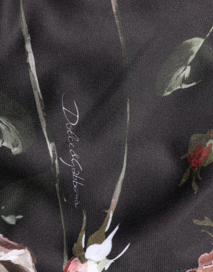 Black Floral Straight-Leg Chino Trouser Pants