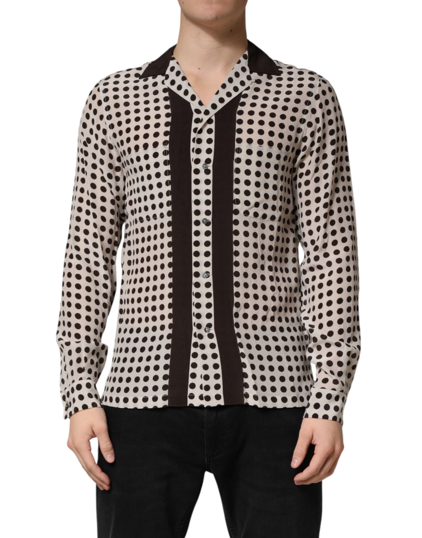 White Black Polka Dot Silk Men Casual Shirt