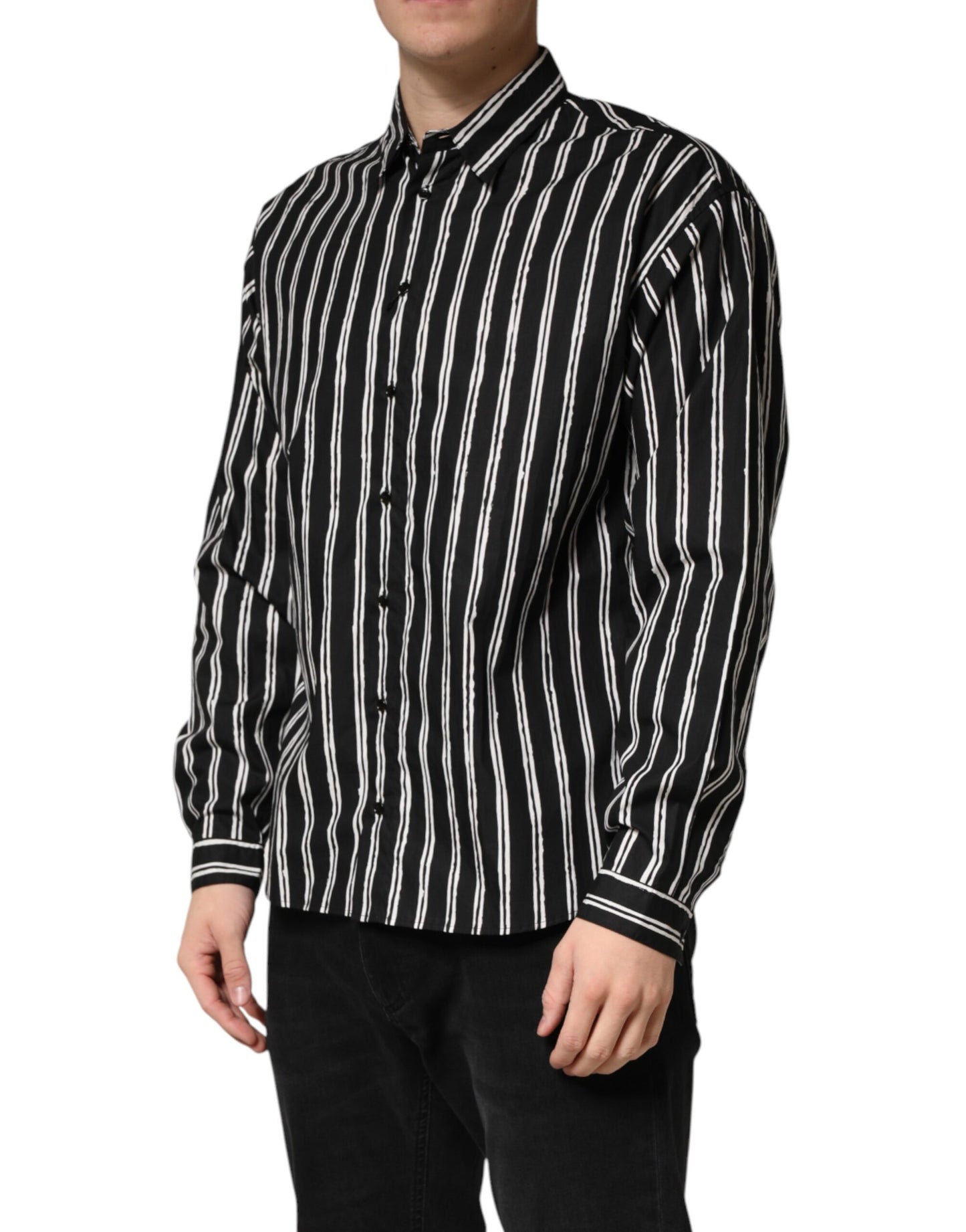 Black Stripes Cotton Men Formal Dress Shirt