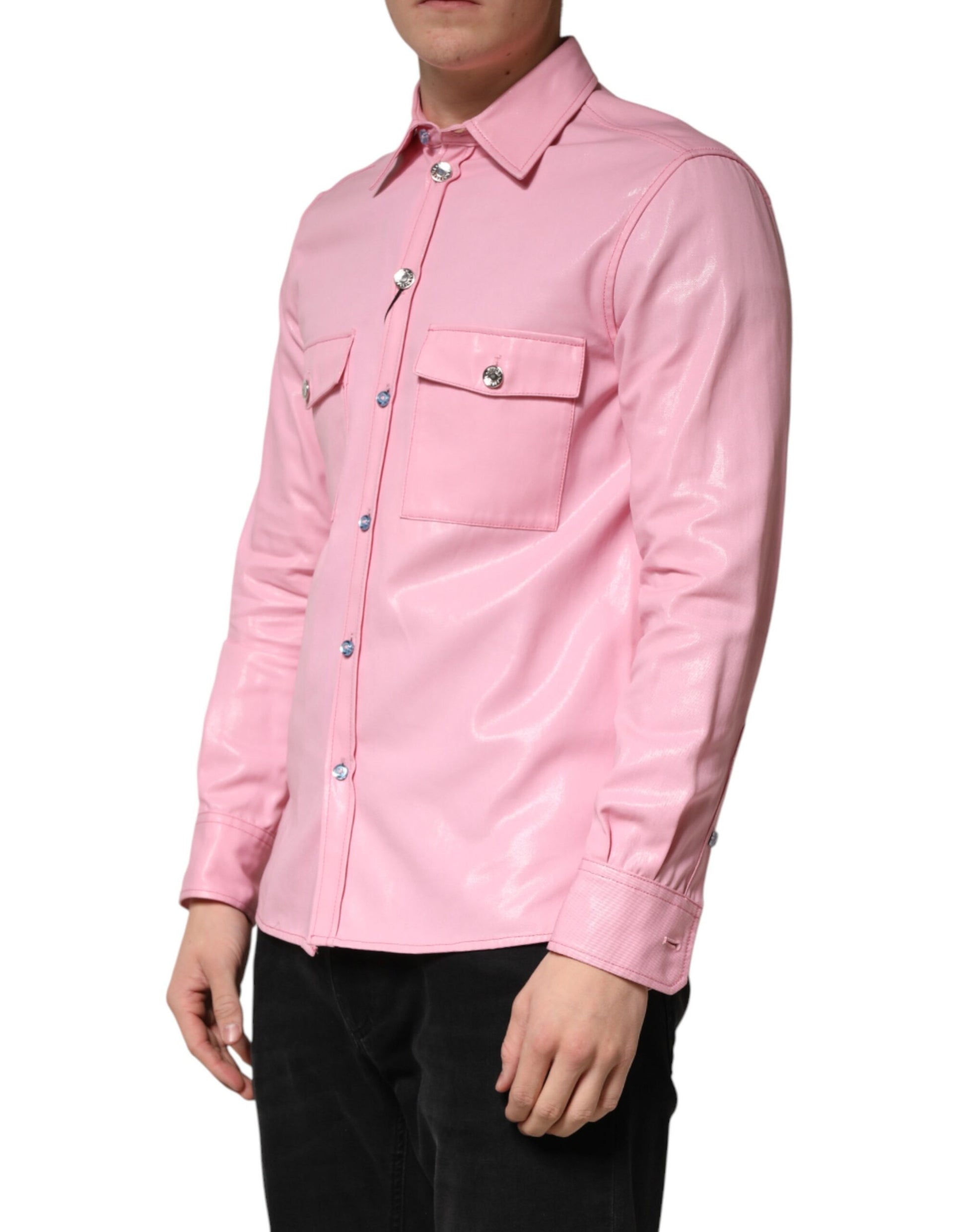 Pink Cotton Collared Men Button Down Shirt