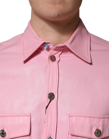 Pink Cotton Collared Men Button Down Shirt