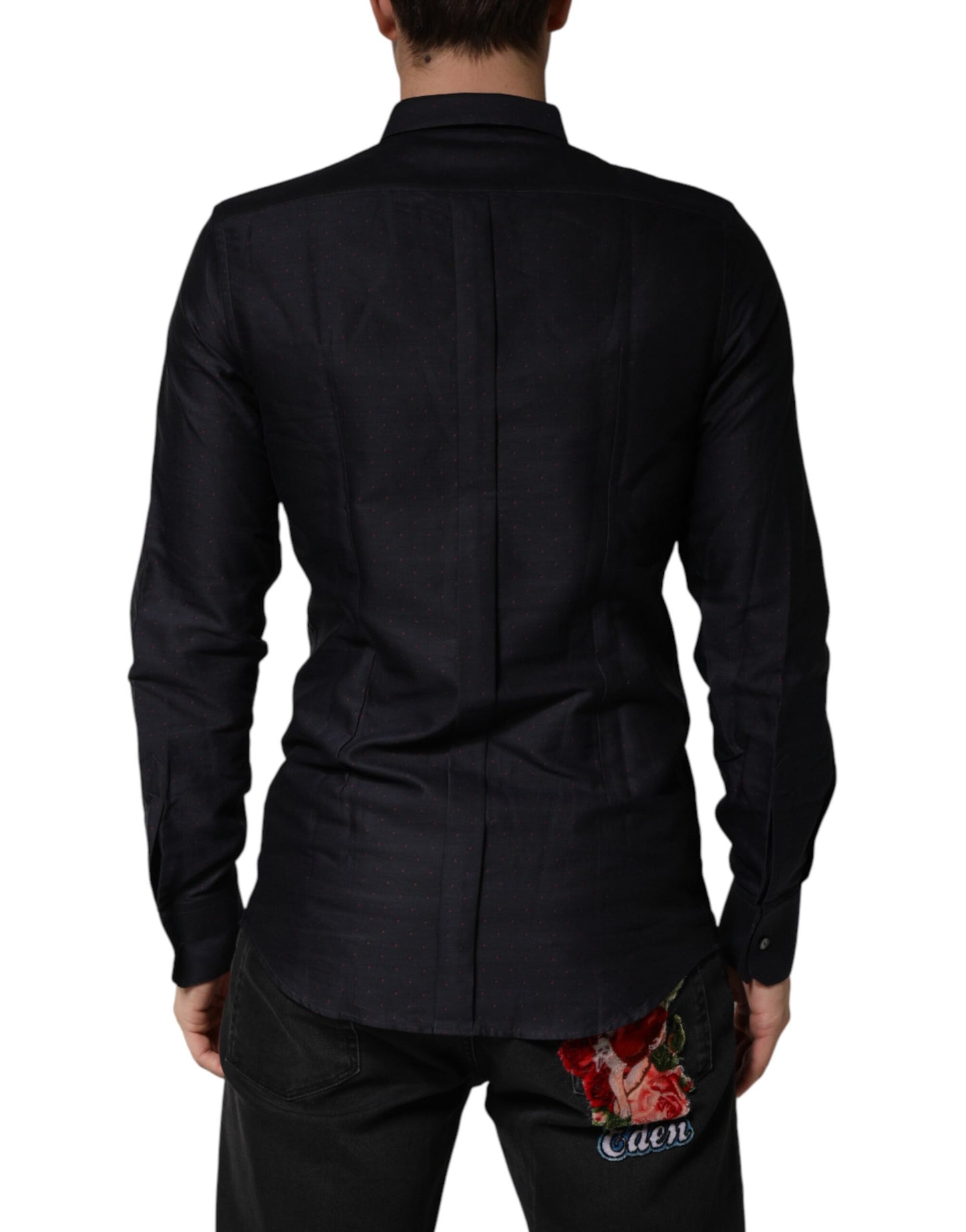 Black Dotted Cotton Collared GOLD Dress Shirt