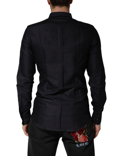 Black Dotted Cotton Collared GOLD Dress Shirt