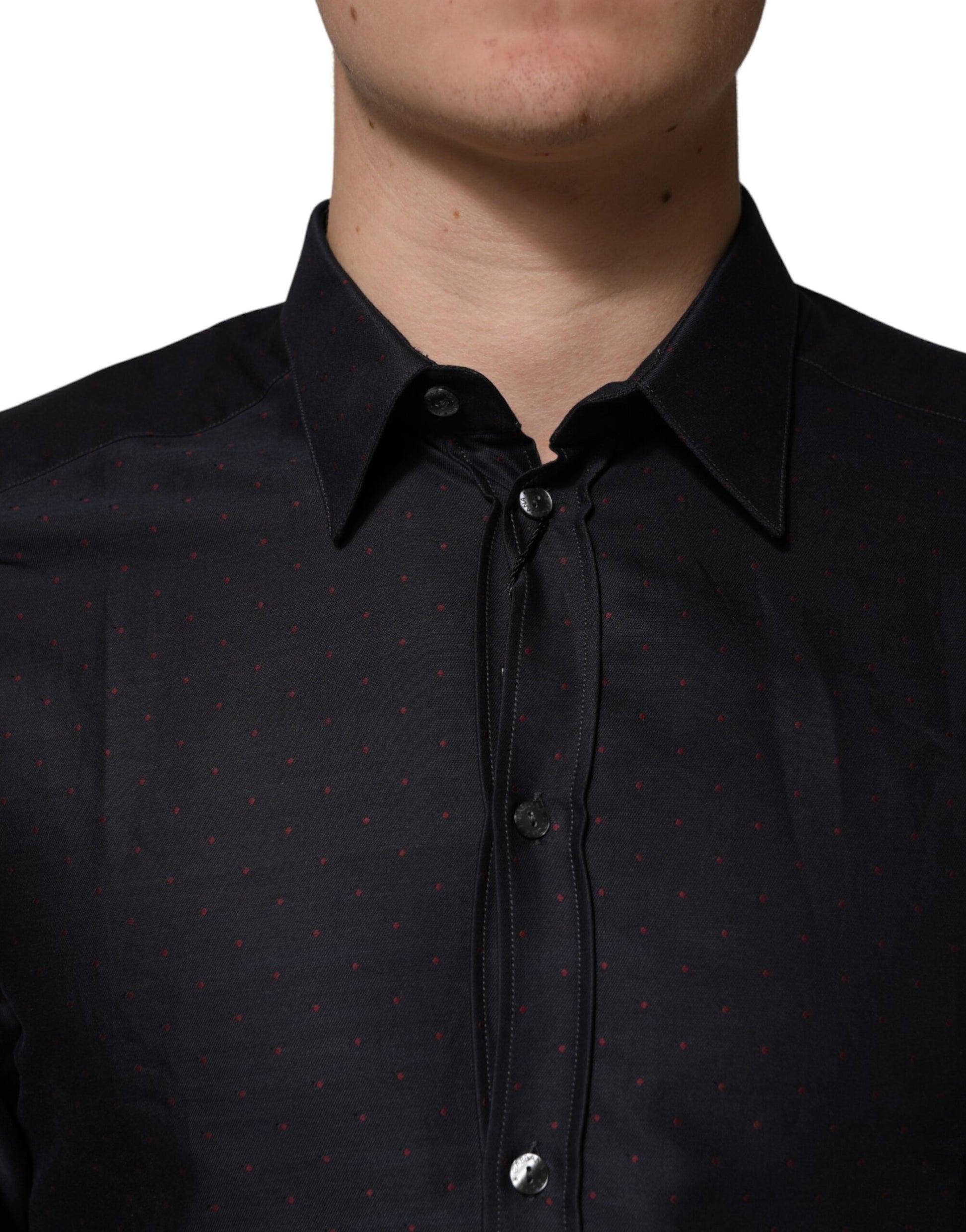 Black Dotted Cotton Collared GOLD Dress Shirt