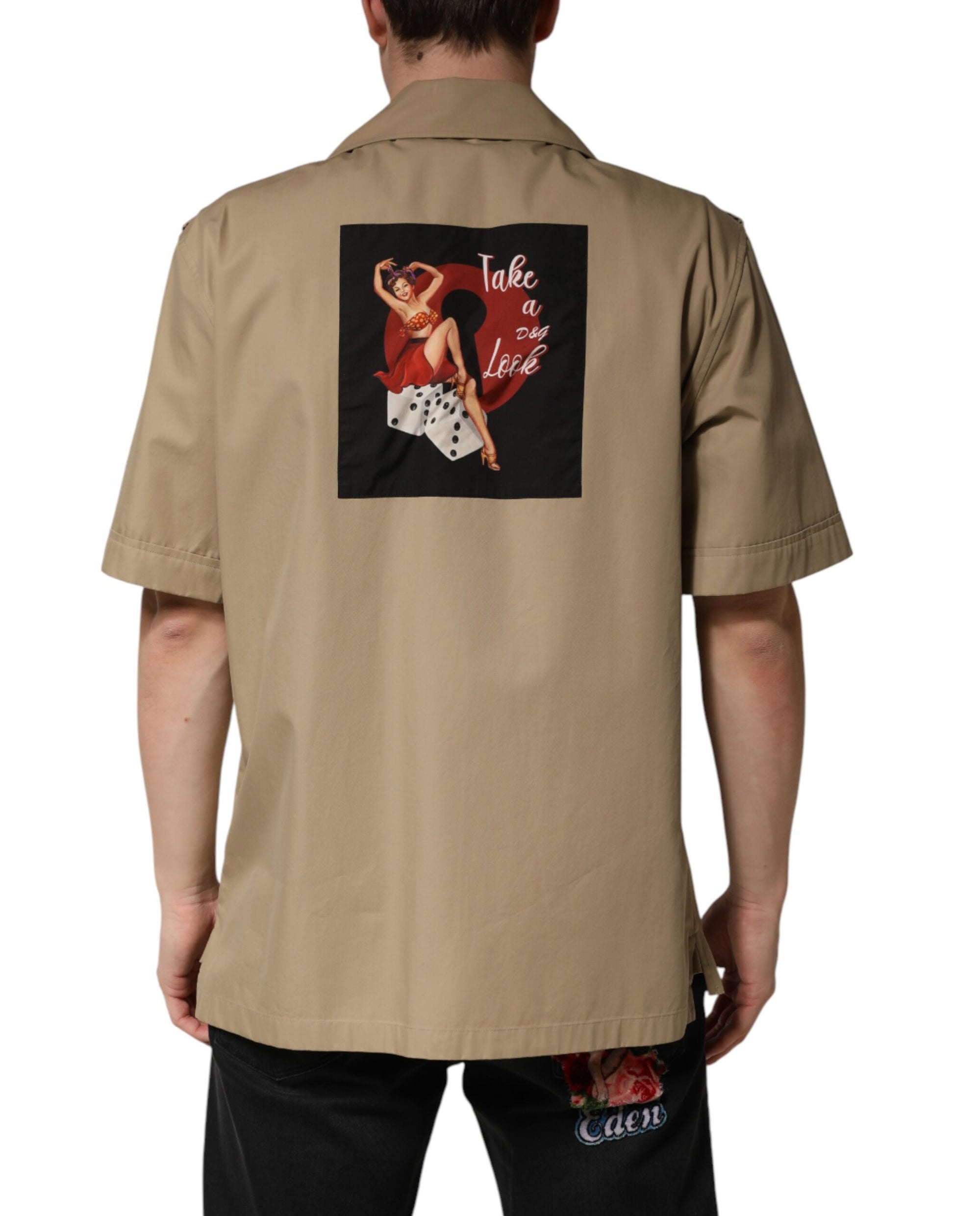 Brown Pin Up Short Sleeves Men Casual Shirt