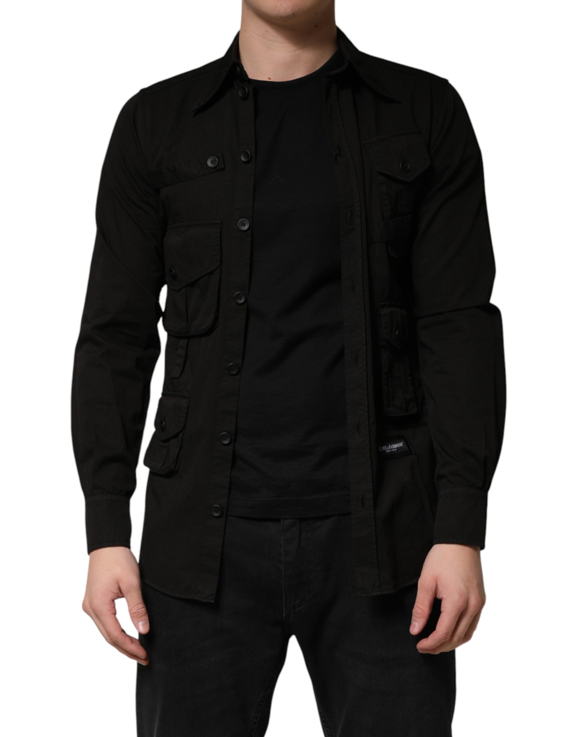 Black Cotton Collared Men Button Down Shirt