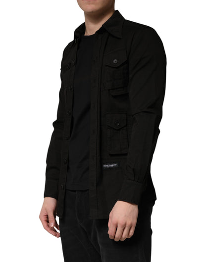 Black Cotton Collared Men Button Down Shirt