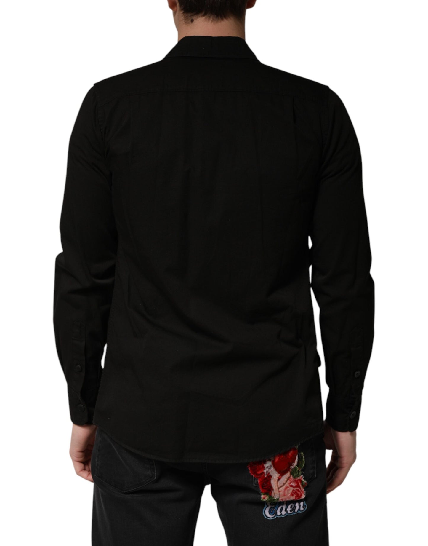 Black Cotton Collared Men Button Down Shirt