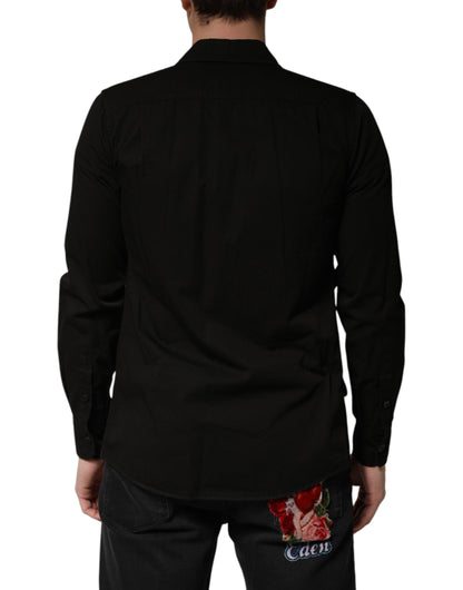 Black Cotton Collared Men Button Down Shirt