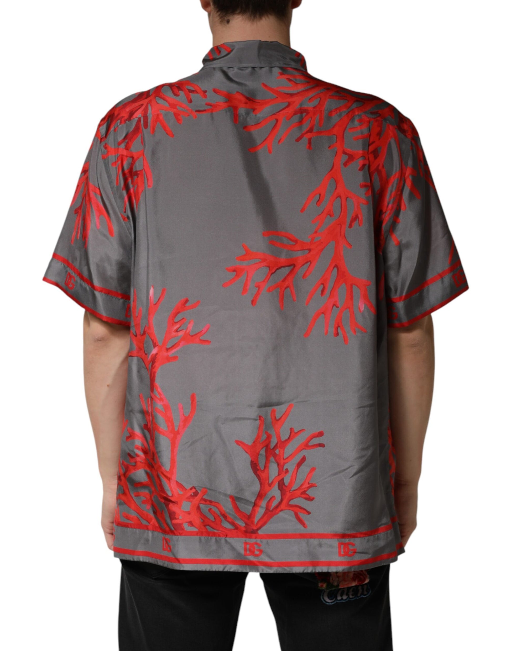 Gray Red Corals Short Sleeves Casual Shirt