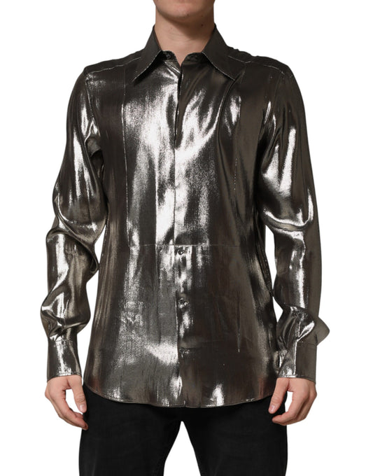Silver Silk GOLD Collared Dress Formal Shirt