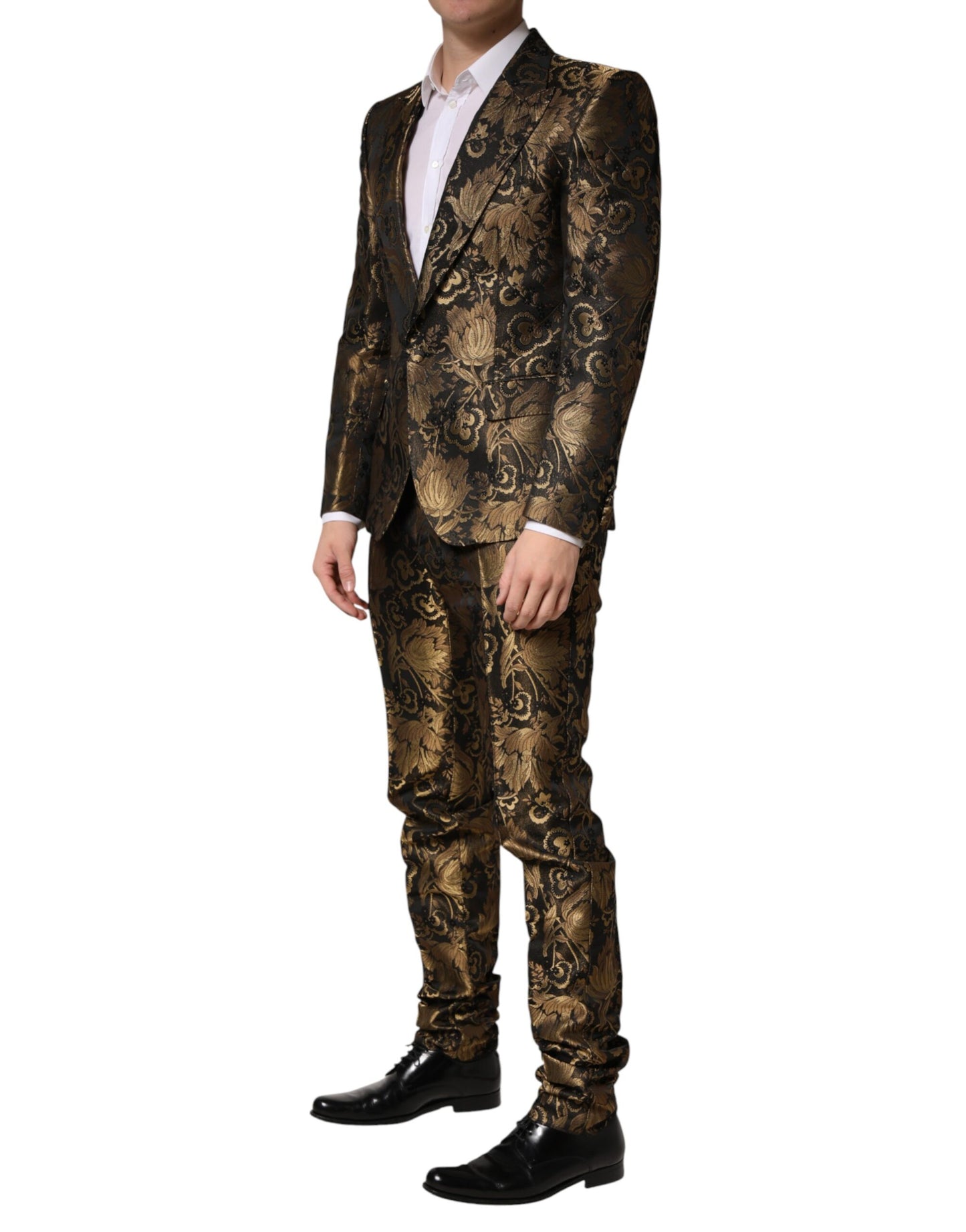 Black Gold Jacquard Single Breasted 2PC Suit