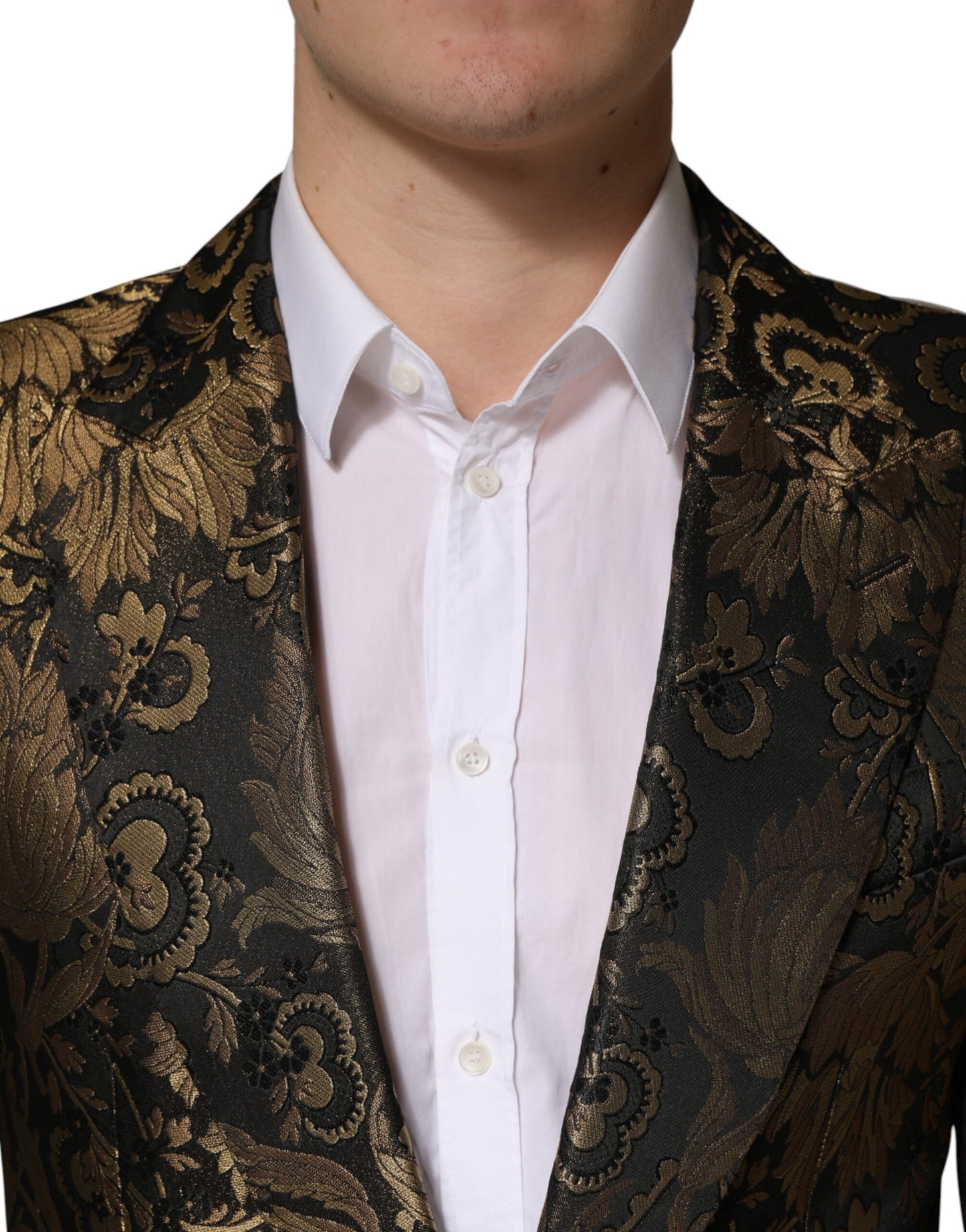 Black Gold Jacquard Single Breasted 2PC Suit