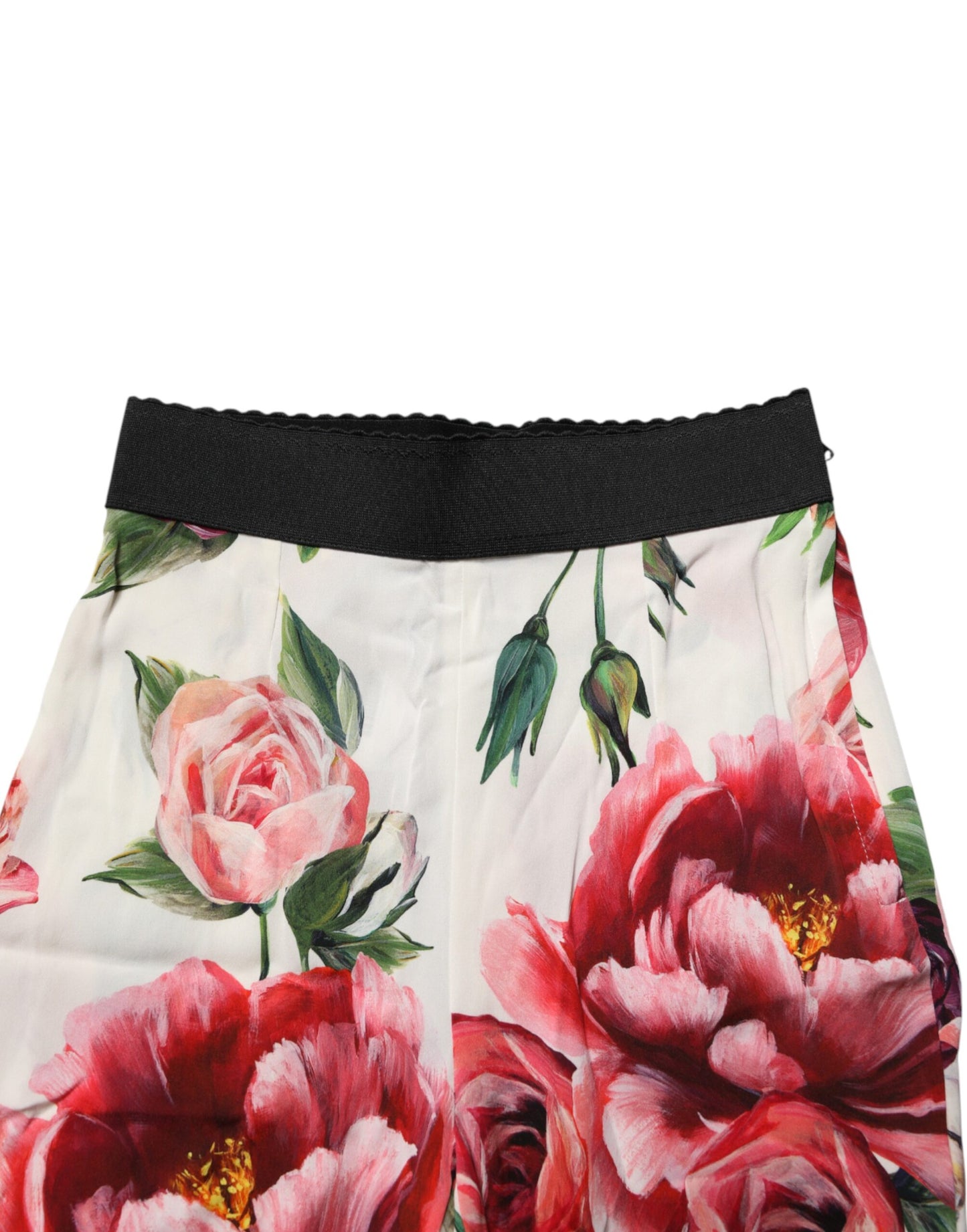 White Floral Leggings Stretch Waist Pants