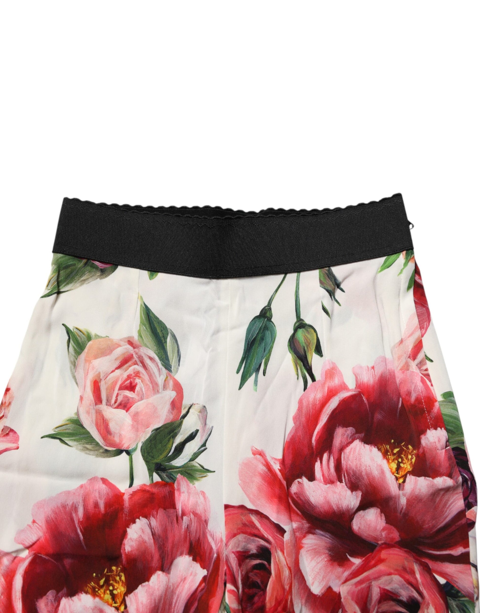 White Floral Leggings Stretch Waist Pants