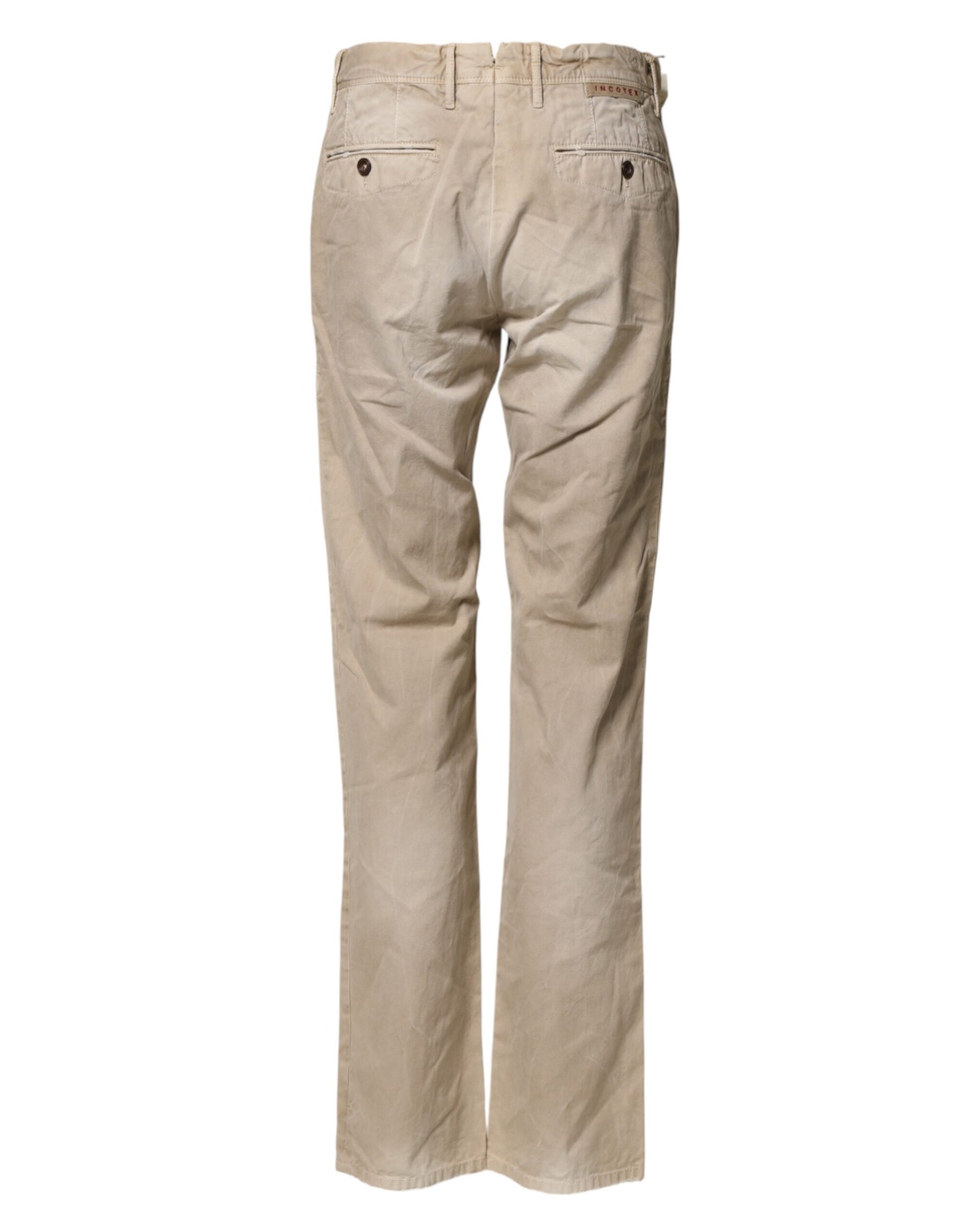 Beige Mid Waist Straight Women Casual Chino Trouser Pants