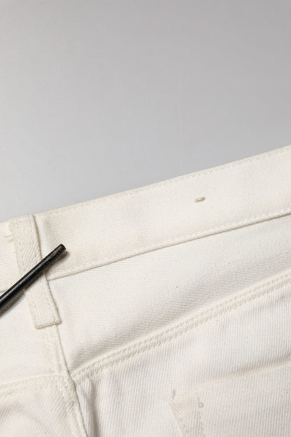 White Cotton Straight Denim Mid Waist Trouser Jeans