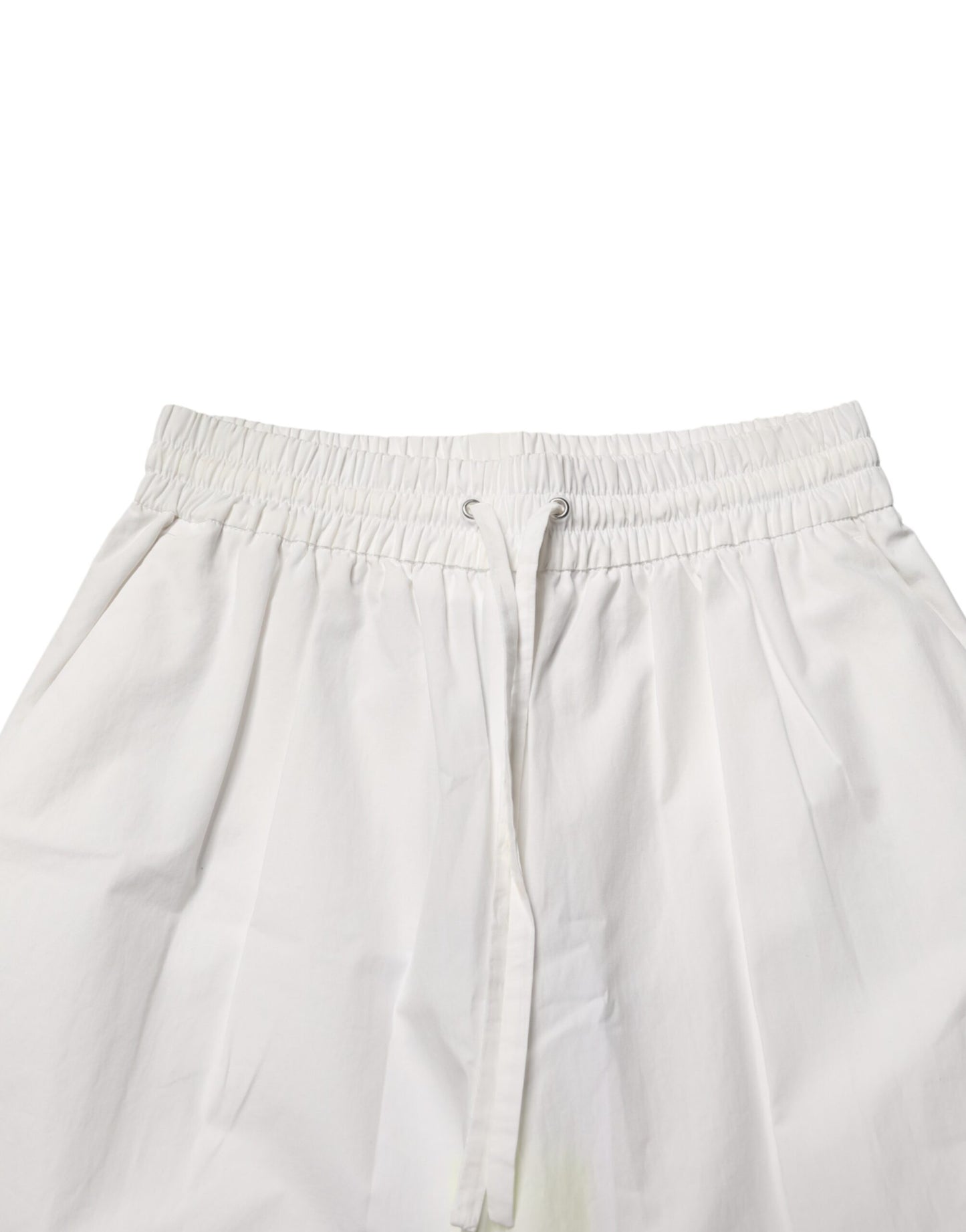 White Cotton High Waist Wide Leg Straight Bermuda Shorts