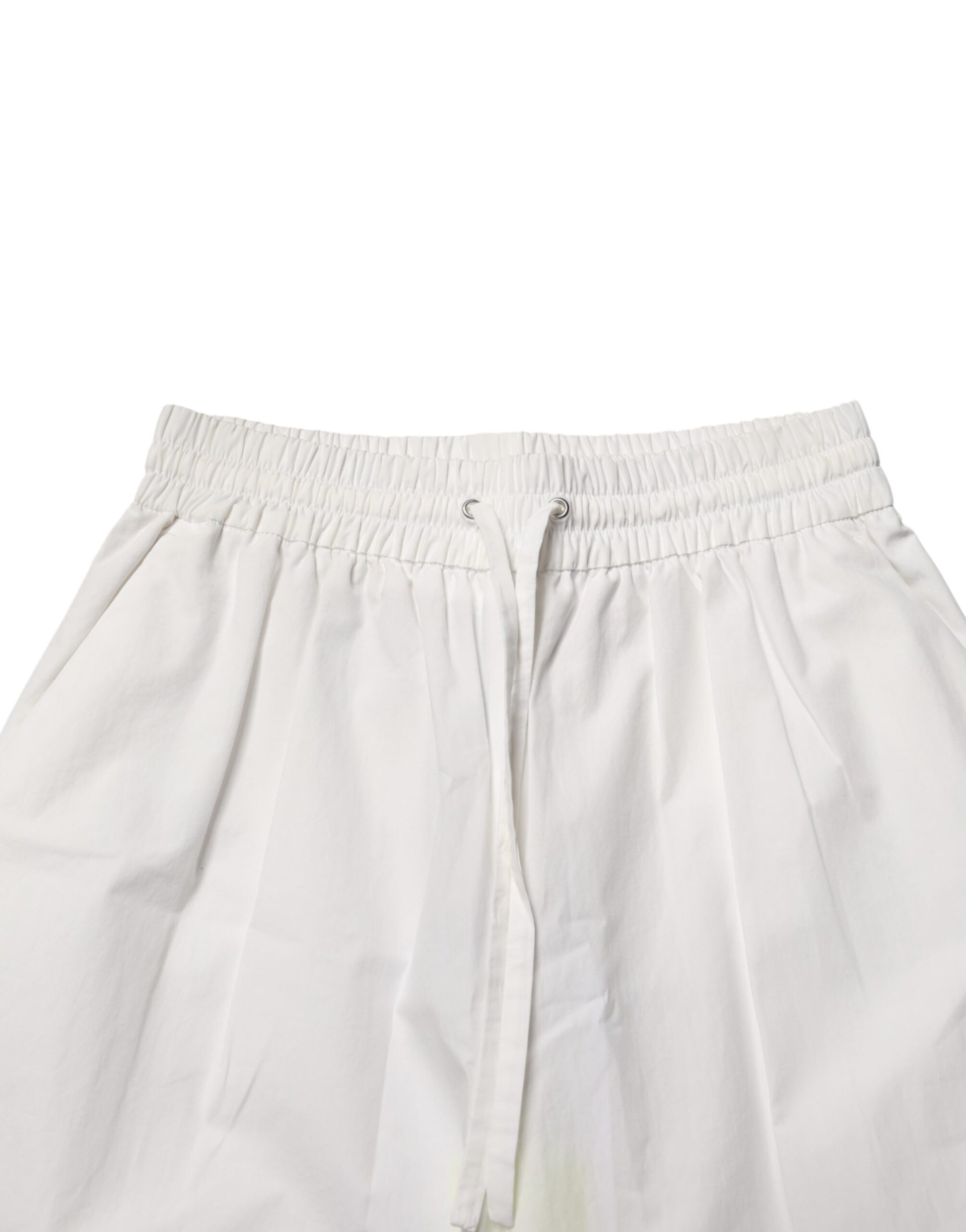 White Cotton High Waist Wide Leg Straight Bermuda Shorts