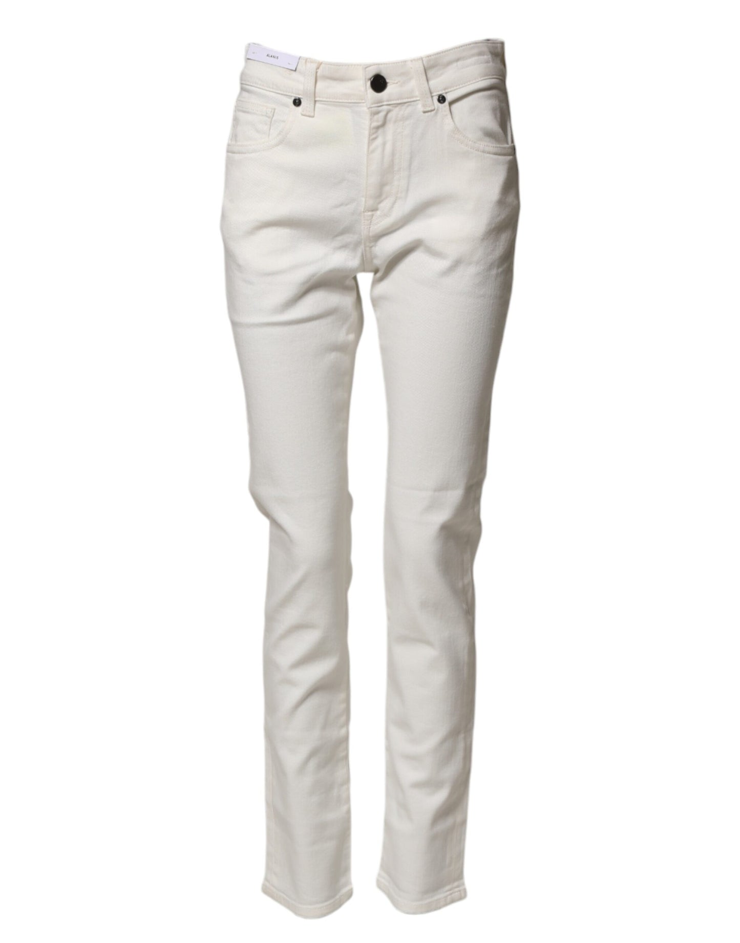 White Cotton Mid Waist Skinny Denim Trouser Jeans