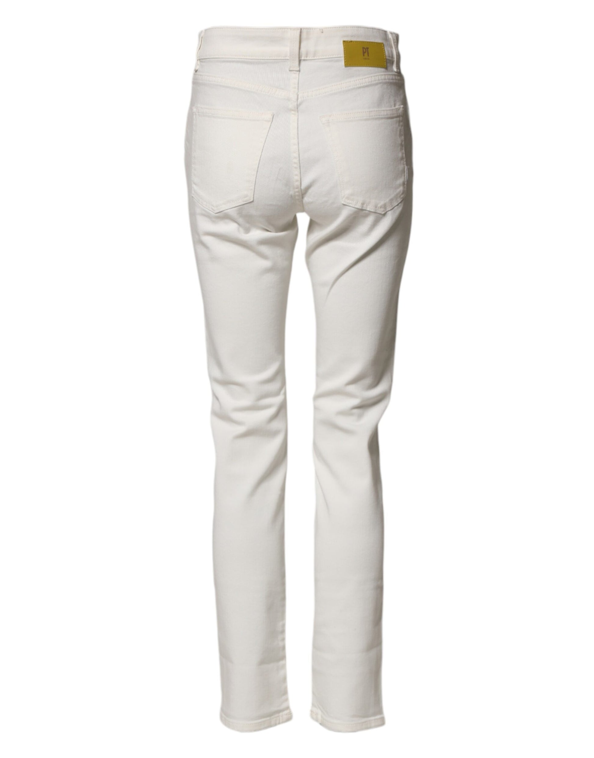 White Cotton Mid Waist Skinny Denim Trouser Jeans