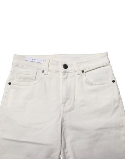 White Cotton Mid Waist Skinny Denim Trouser Jeans