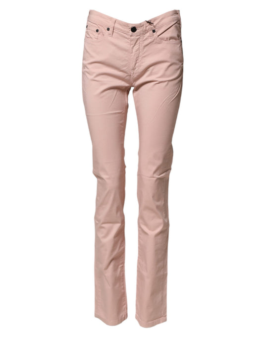 Light Pink Cotton Mid Waist Skinny Fit Denim Jeans