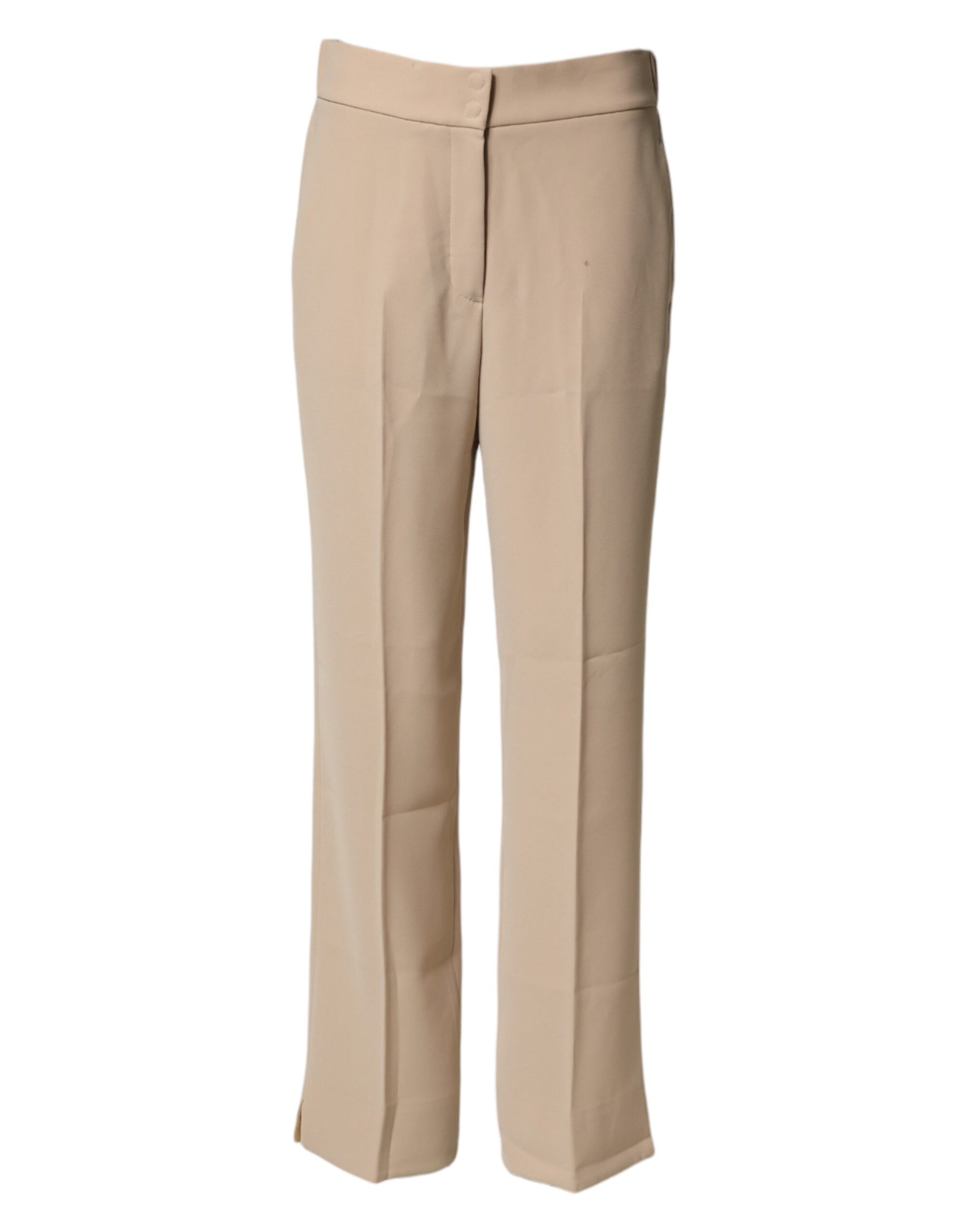 Beige High Waist Straight Chino Trouser Pants