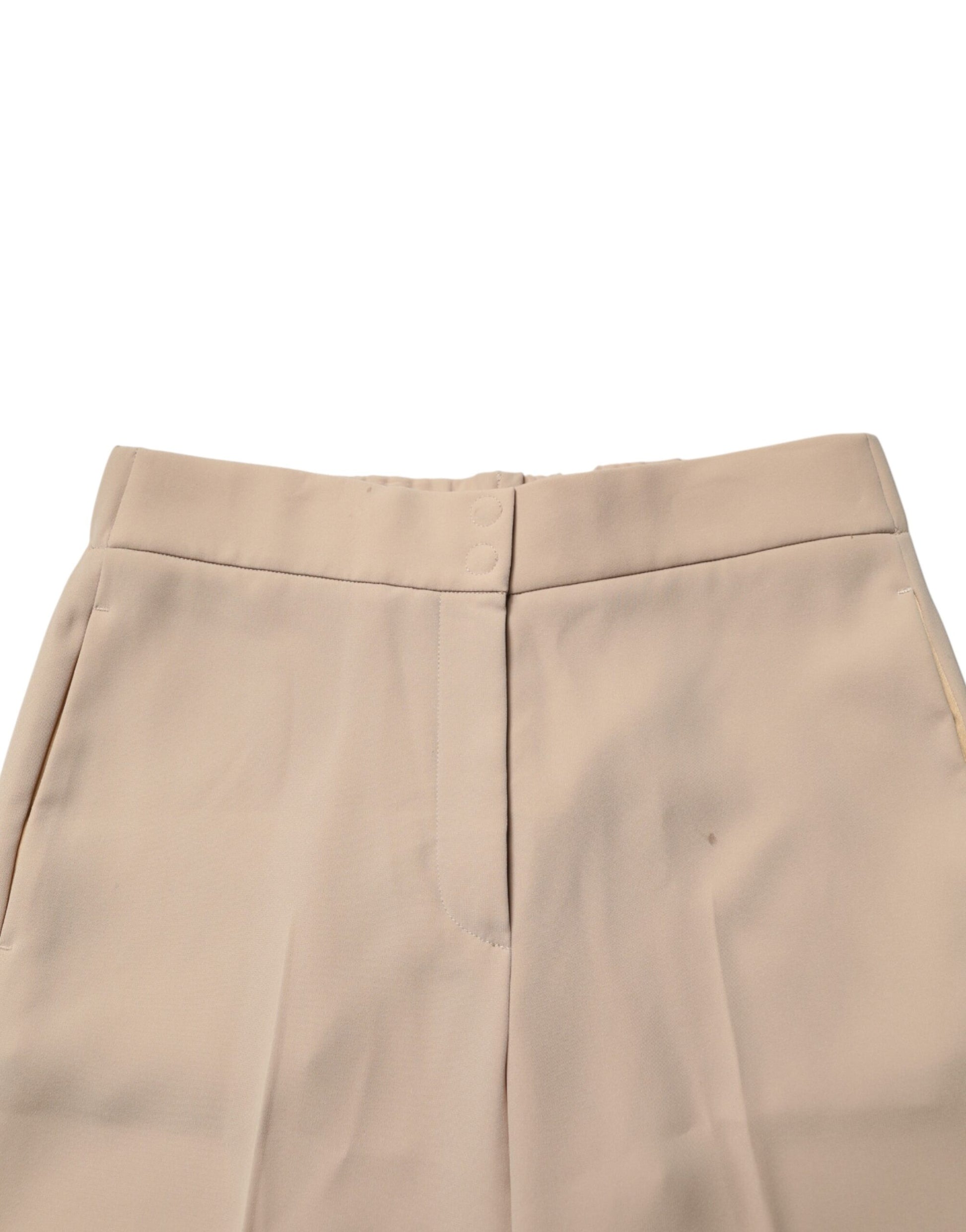 Beige High Waist Straight Chino Trouser Pants