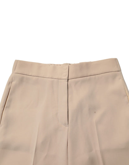 Beige High Waist Straight Chino Trouser Pants