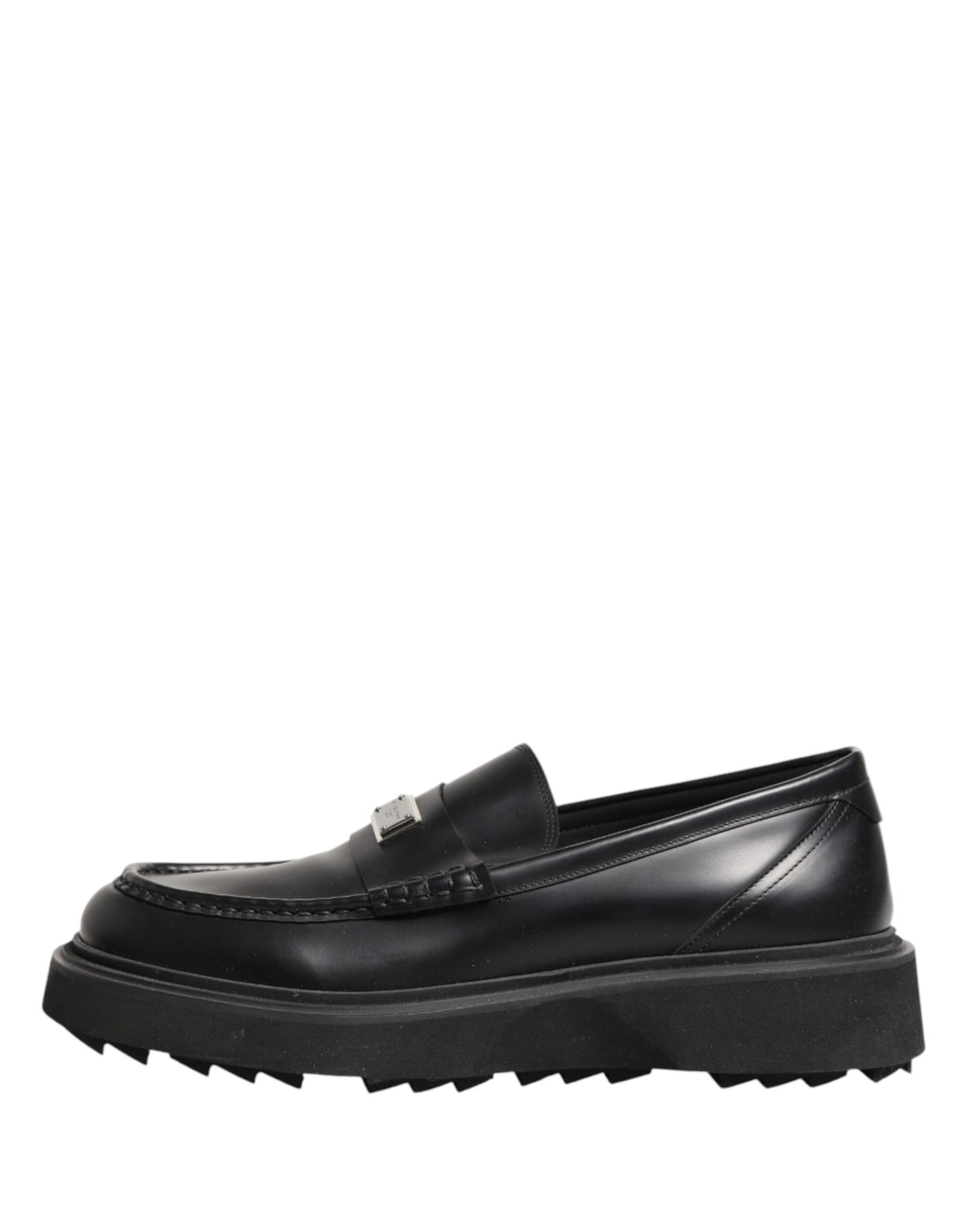 Black Leather DG Plaque Loafers Dress Shoes