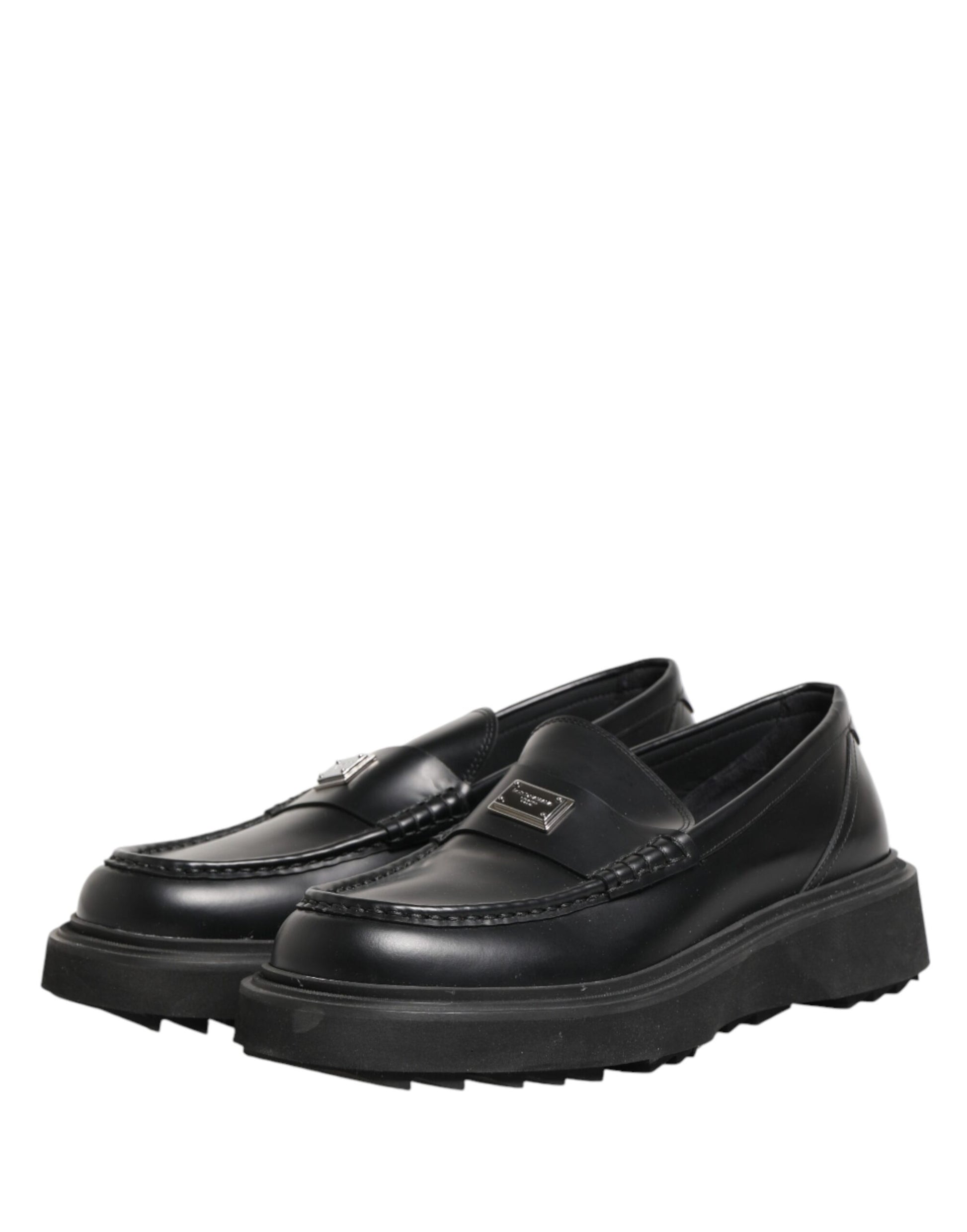 Black Leather DG Plaque Loafers Dress Shoes