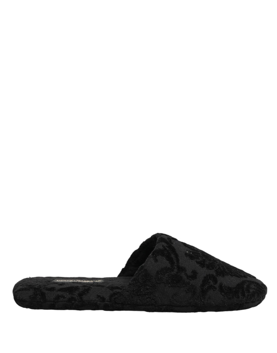 Black Logo Embroidered Slippers Flats Shoes