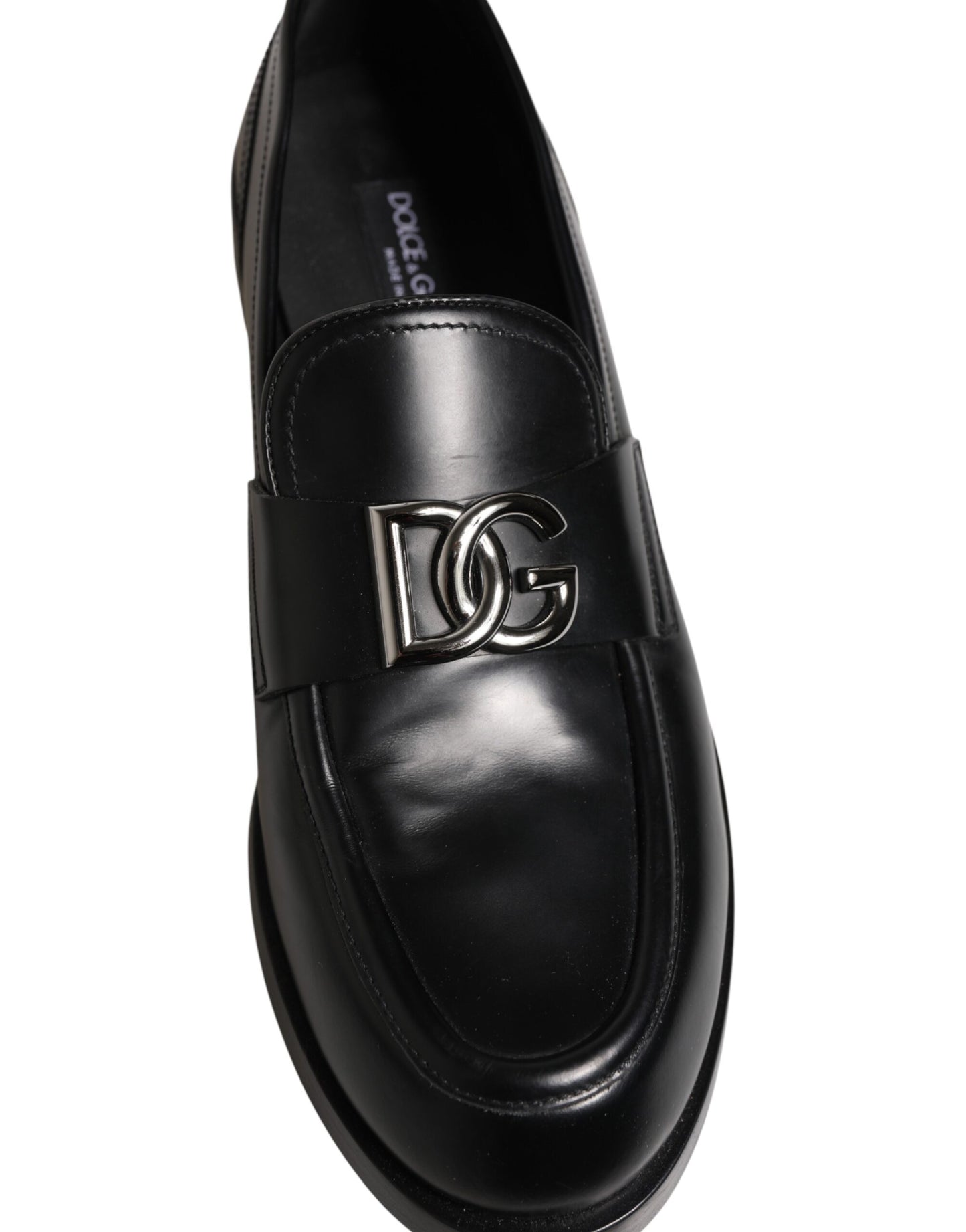 Black Leather DG Plaque Loafers Dress Shoes