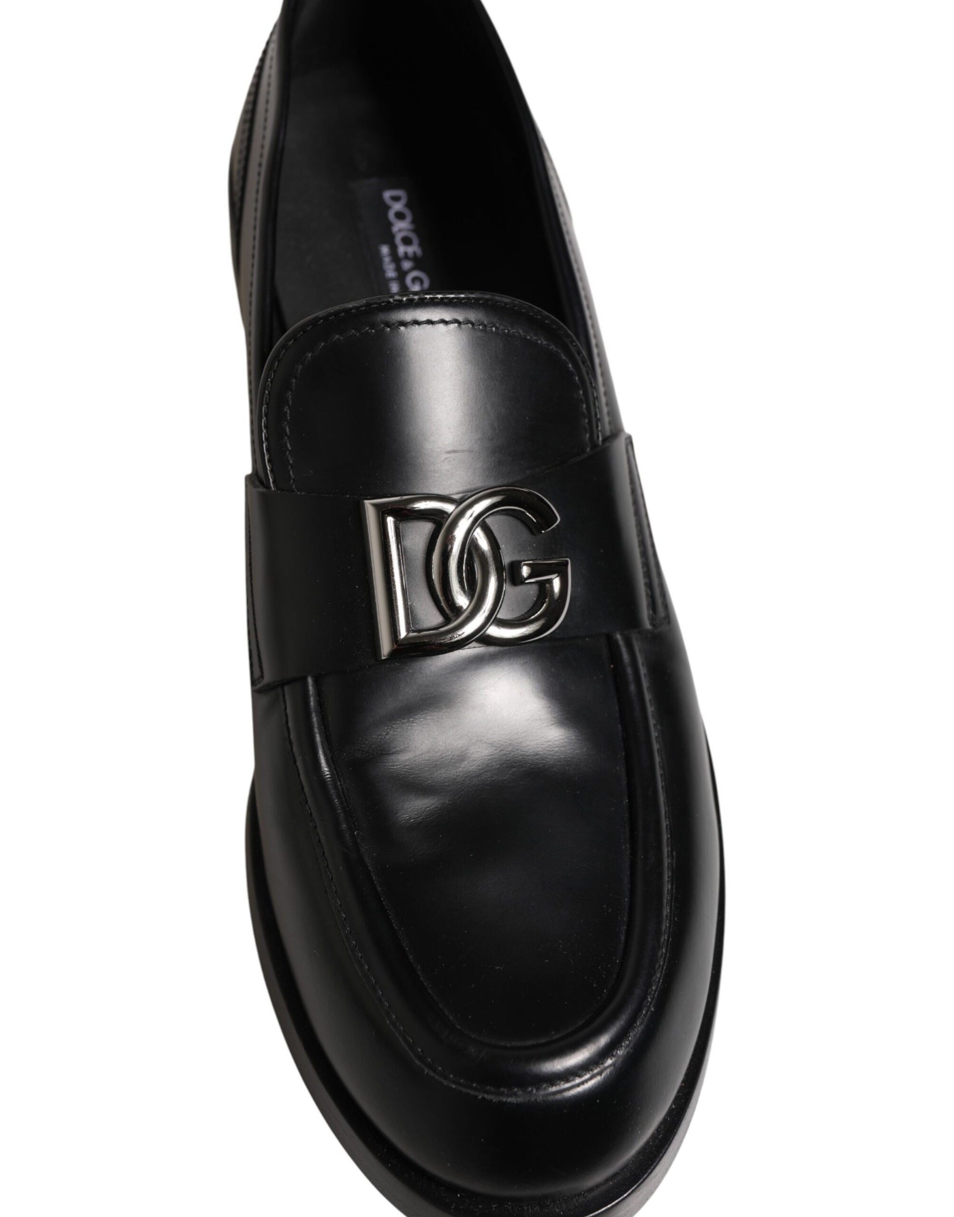 Black Leather DG Plaque Loafers Dress Shoes