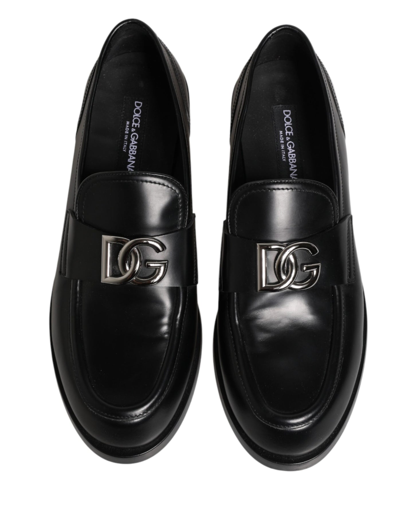 Black Leather DG Plaque Loafers Dress Shoes