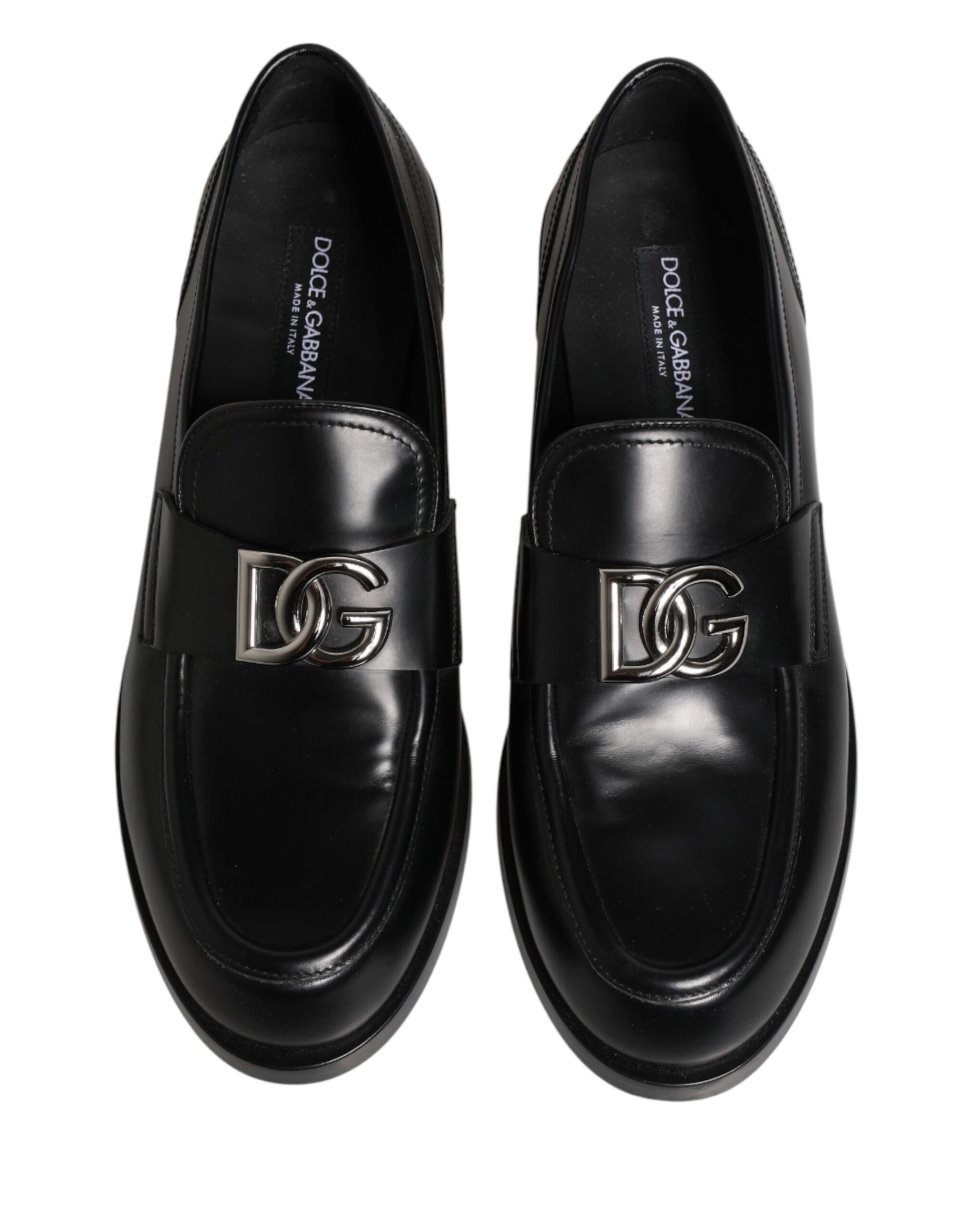 Black Leather DG Plaque Loafers Dress Shoes