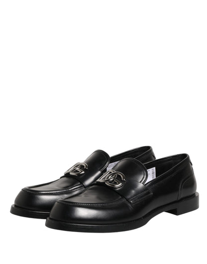 Black Leather DG Plaque Loafers Dress Shoes