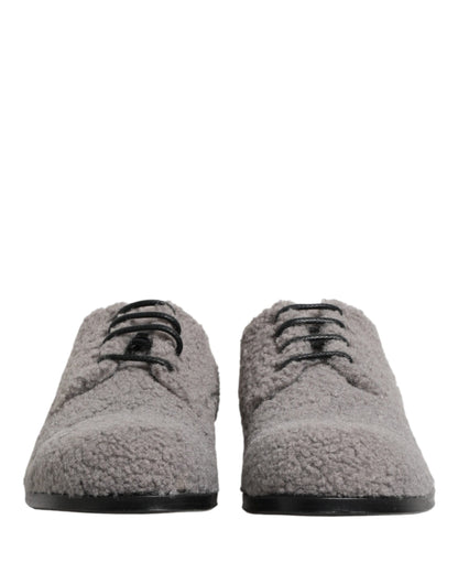 Gray Fleece Lace Up Men Derby Dress Shoes