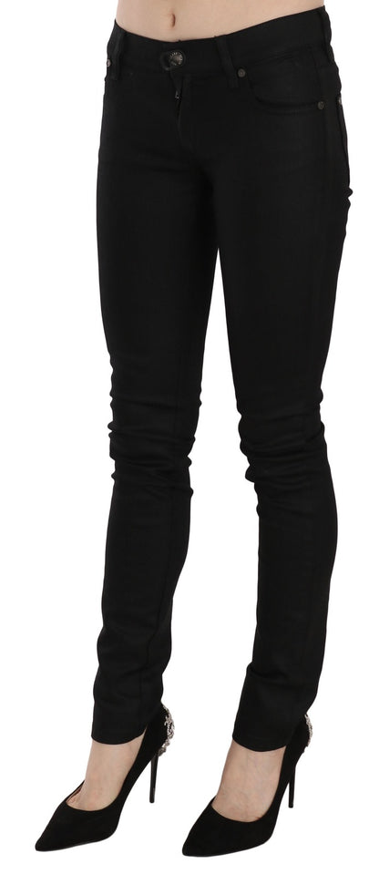 Cotton Black Mid Waist Skinny Denim Jeans