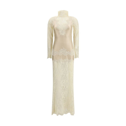 Cream Polyamide Long Dress