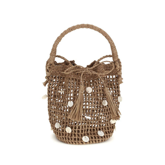 Brown Raffia Backet Bag
