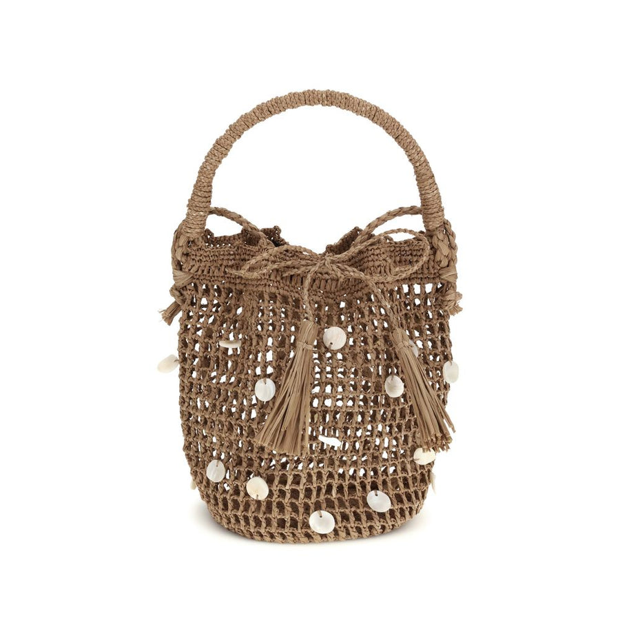 Brown Raffia Backet Bag