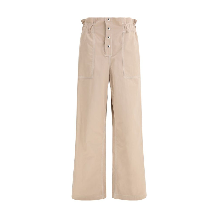 Beige Cotton Casual Pants