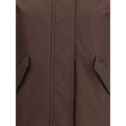 Brown Cotton Full-Length Jacket