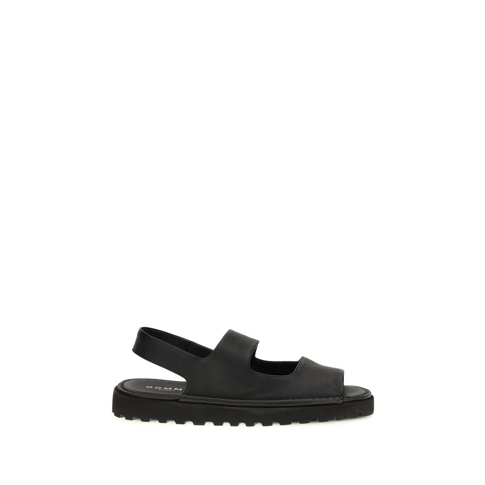 Black Calf Leather Bos Taurus Flat Sandals