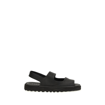Black Calf Leather Bos Taurus Flat Sandals
